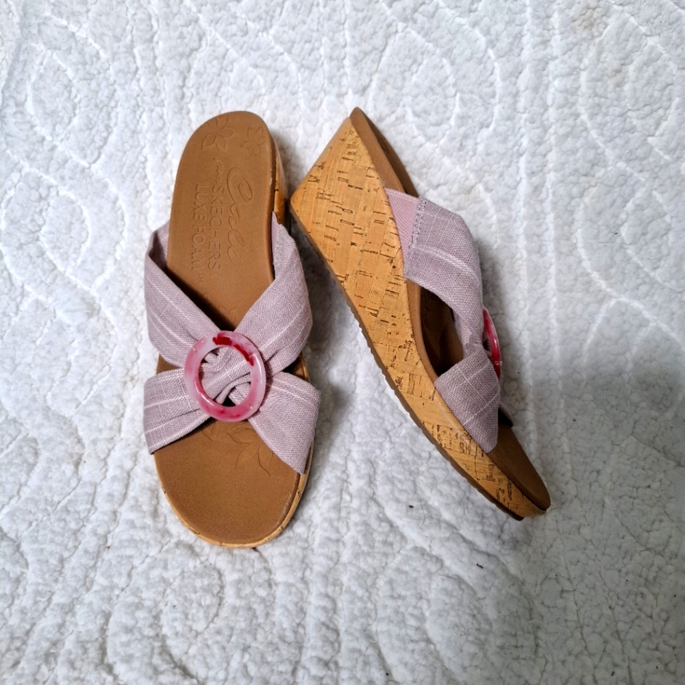 Skechers Beverley Sail Twist Light Pink Cork Wedge Size 7.5